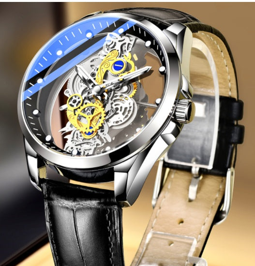 Men Watch Skeleton Automatic Quartz Watch Gold Skeleton