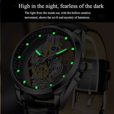 Men Watch Skeleton Automatic Quartz Watch Gold Skeleton