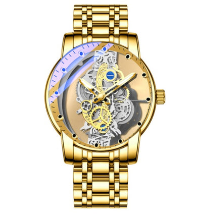 Men Watch Skeleton Automatic Quartz Watch Gold Skeleton