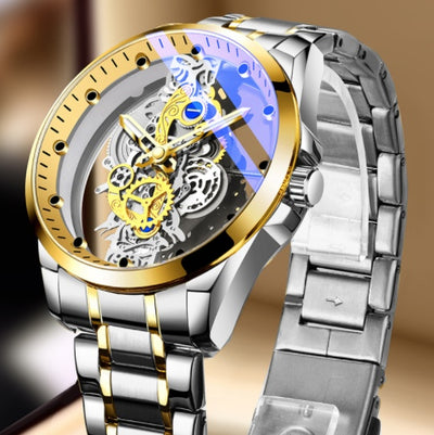 Men Watch Skeleton Automatic Quartz Watch Gold Skeleton