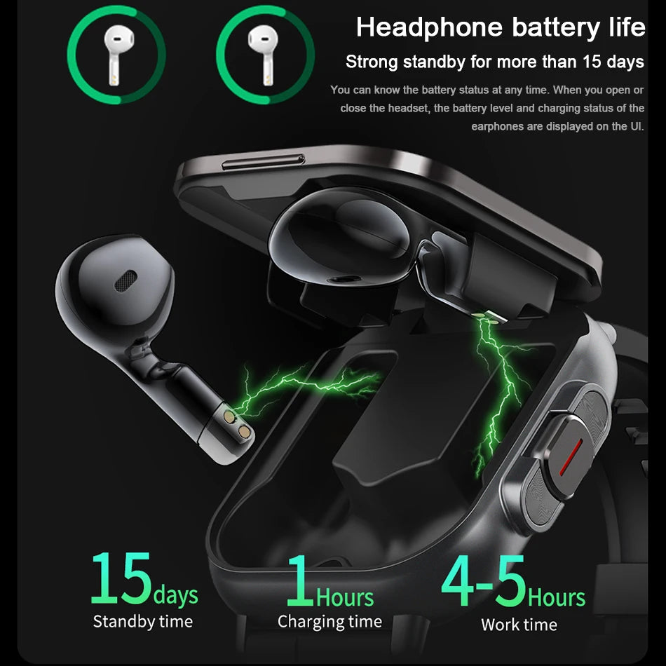 Smart Watch 2 in 1 With Earphone Smartwatch Bluetooth Call Men Watch