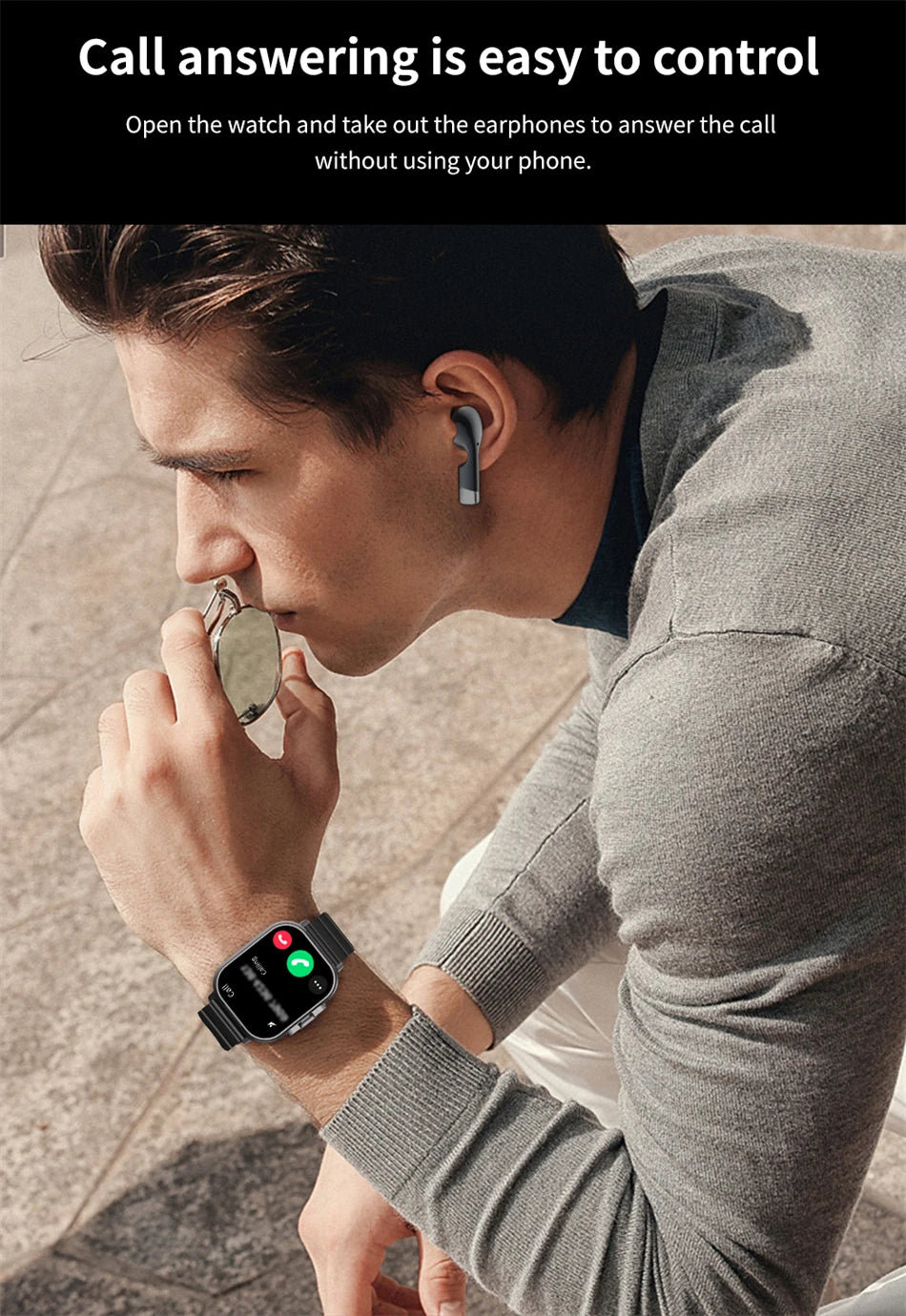 Smart Watch 2 in 1 With Earphone Smartwatch Bluetooth Call Men Watch