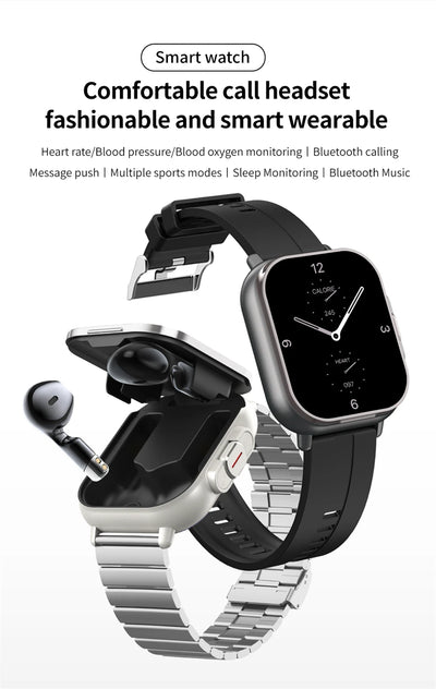 Smart Watch 2 in 1 With Earphone Smartwatch Bluetooth Call Men Watch
