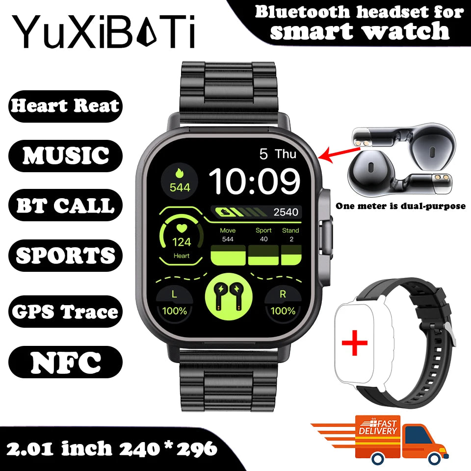 Smart Watch 2 in 1 With Earphone Smartwatch Bluetooth Call Men Watch