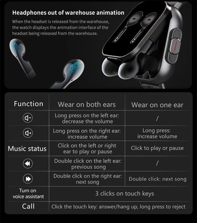 Smart Watch 2 in 1 With Earphone Smartwatch Bluetooth Call Men Watch