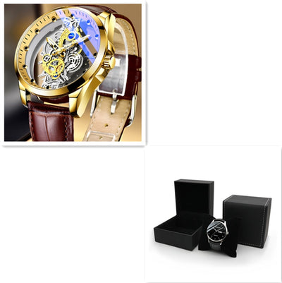 Men Watch Skeleton Automatic Quartz Watch Gold Skeleton