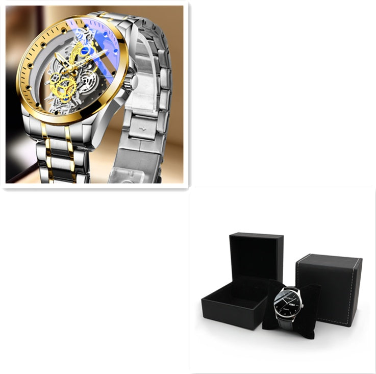 Men Watch Skeleton Automatic Quartz Watch Gold Skeleton