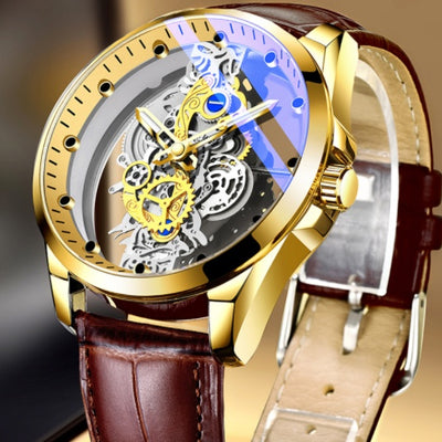 Men Watch Skeleton Automatic Quartz Watch Gold Skeleton