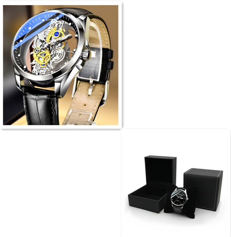 Men Watch Skeleton Automatic Quartz Watch Gold Skeleton