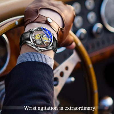 Men Watch Skeleton Automatic Quartz Watch Gold Skeleton