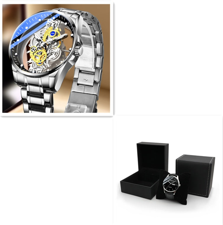 Men Watch Skeleton Automatic Quartz Watch Gold Skeleton