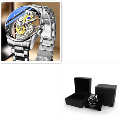 Men Watch Skeleton Automatic Quartz Watch Gold Skeleton